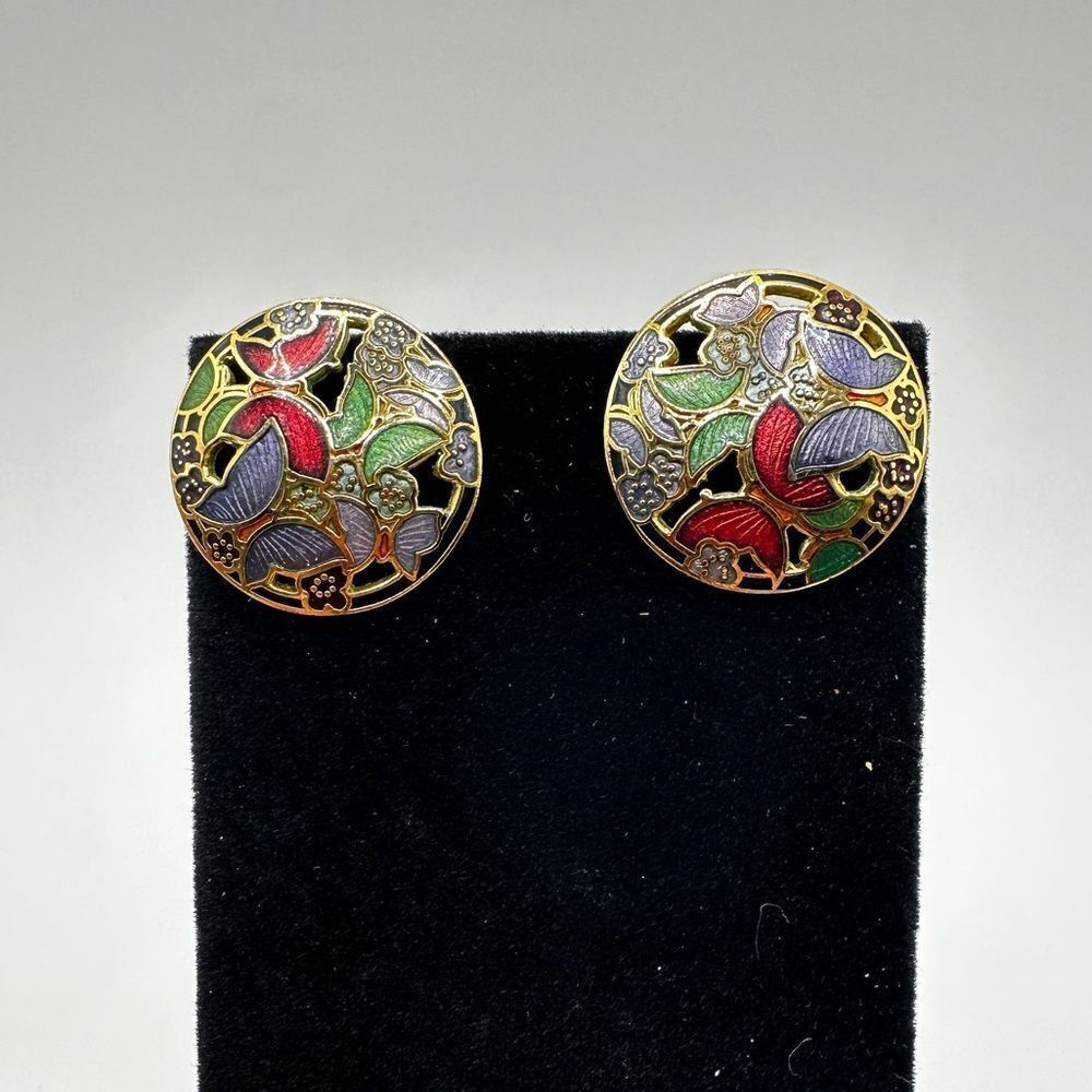 Vintage butterfly cloisonne post stud earrings! - Picture 4 of 12